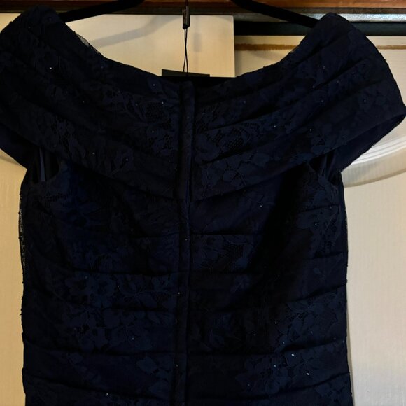 Lace Off The Shoulder Cap Sleeve Evening Dress La Femme - Picture 5 of 8